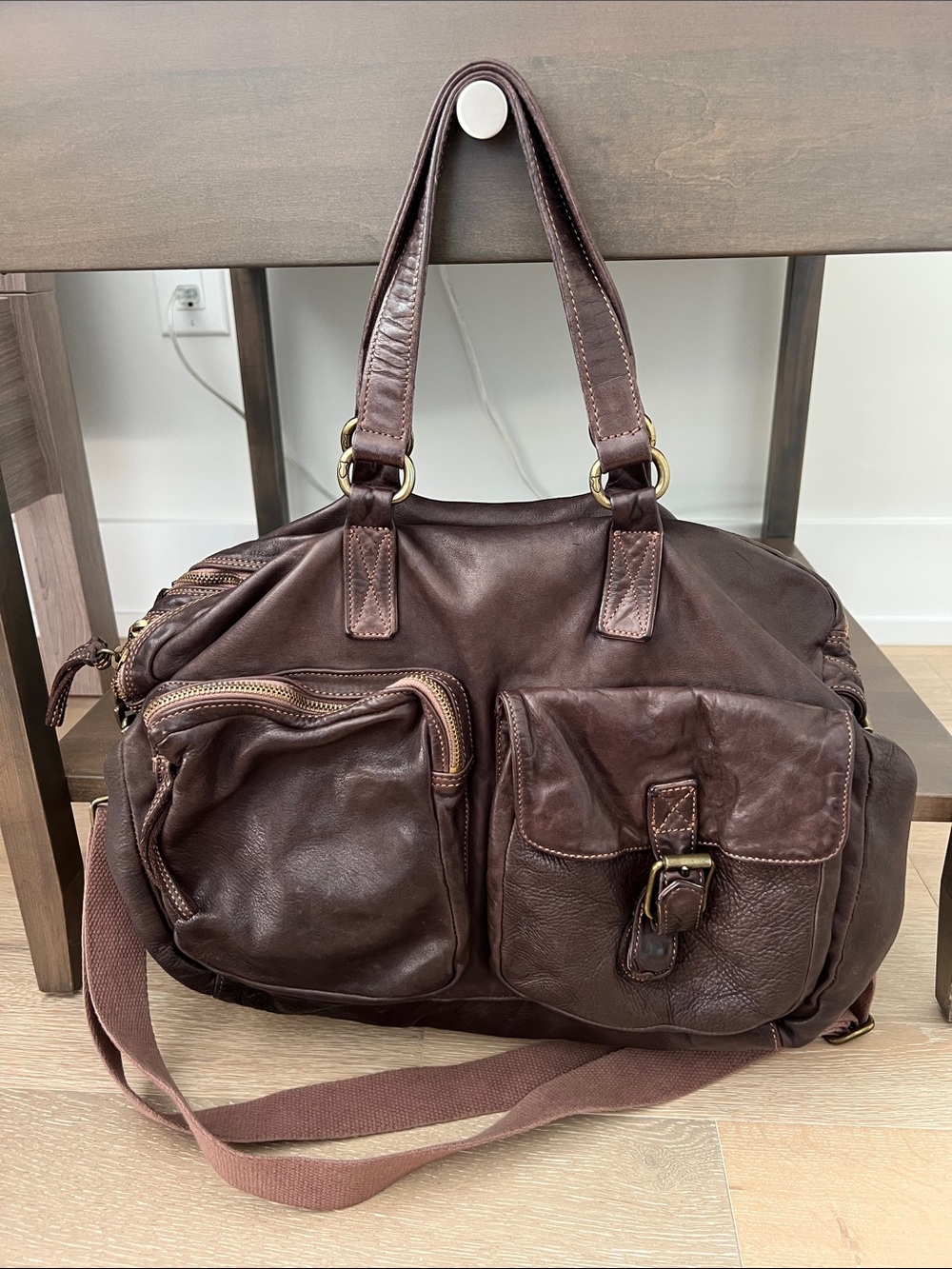 Campomaggi Dark Brown Leather Duffel briefcase with Front Pockets